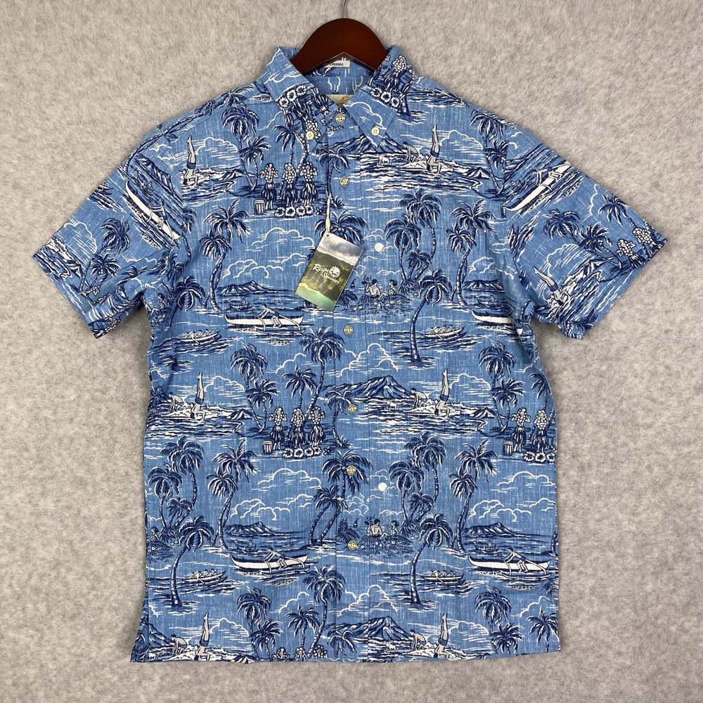 Reyn Spooner Shirt Mens XS Chambray Island Paradise Button Short Sleeve Hawaiian